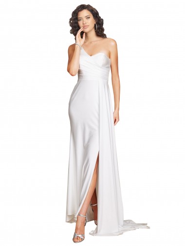 Silk like Satin One Shoulder Long Sleeveless Wedding Dress Southampton