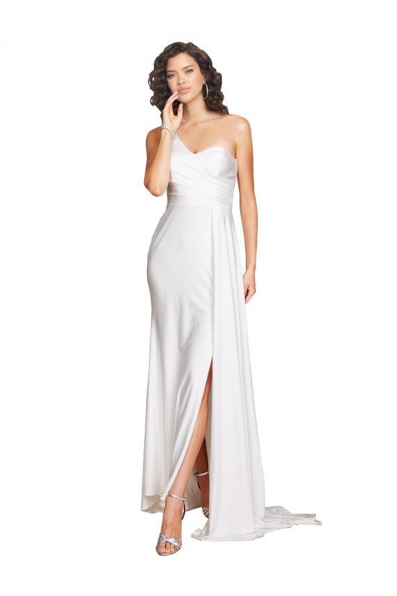 Silk like Satin One Shoulder Long Sleeveless Wedding Dress Southampton