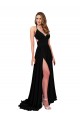 Open Back Spandex V-Neck Long Sleeveless Black Tie Evening Gown / Prom Dress / Bridesmaid Dress Southampton