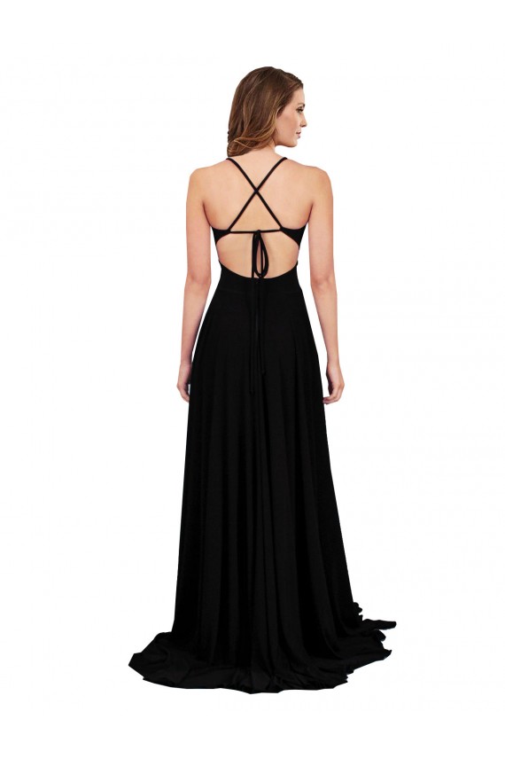 Open Back Spandex V-Neck Long Sleeveless Black Tie Evening Gown / Prom Dress / Bridesmaid Dress Southampton