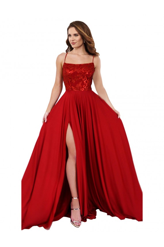 Open Back Spandex & Lace Spaghetti Straps Long Sleeveless Semi Formal Evening Dress / Prom Dress / Bridesmaid Dress Southampton