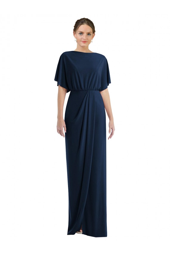 Open Back Spandex Bateau Neck Short Sleeves Long Semi Formal Evening Dress / Prom Dress / Bridesmaid Dress Southampton