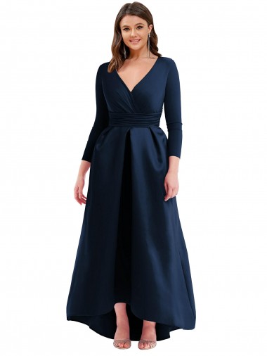 Spandex V-Neck Long Long Sleeves High Low Plus Size Evening Gown / Prom Dress / Bridesmaid Dress Southampton