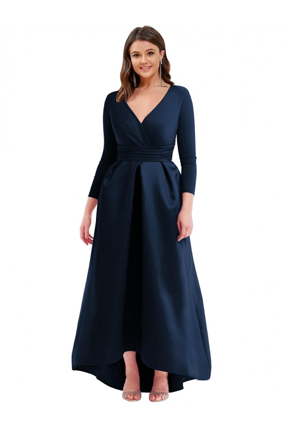 Spandex V-Neck Long Long Sleeves High Low Plus Size Evening Gown / Prom Dress / Bridesmaid Dress Southampton