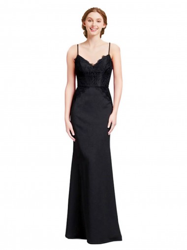 Low Back Stretch Crepe Spaghetti Straps Long Sleeveless Prom Dress / Bridesmaid Dress Southampton