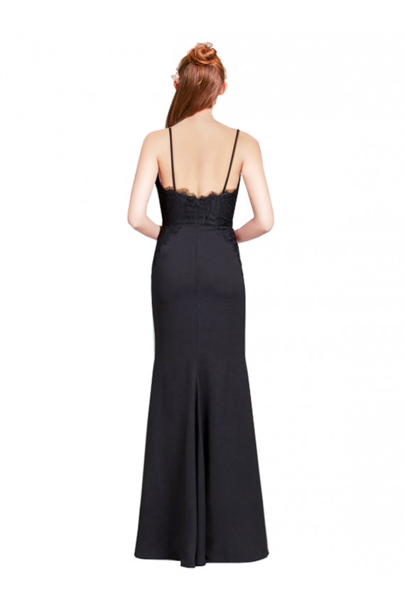 Low Back Stretch Crepe Spaghetti Straps Long Sleeveless Prom Dress / Bridesmaid Dress Southampton