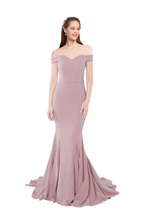 Stretch Crepe Off the Shoulder Sweep Train Sleeveless Bridesmaid Dress / Evening Dress Southampton