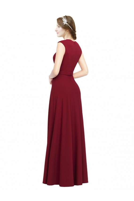 Burgundy Stretch Crepe Square Neck Long Sleeveless Prom Dress / Bridesmaid Dress Southampton