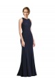Keyhole Back Stretch Crepe Scoop Neck Long Sleeveless Black Tie Prom Dress / Bridesmaid Dress Southampton