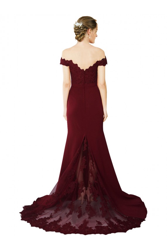 V-Back Stretch Crepe & Lace Off the Shoulder Sweep Train Sleeveless Formal Evening Gown / Prom Dress / Bridesmaid Dress Southampton