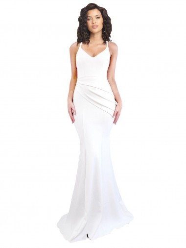 Low Back Stretch Crepe Spaghetti Straps Long Sleeveless Black Tie Evening Gown / Prom Dress / Bridesmaid Dress Southampton