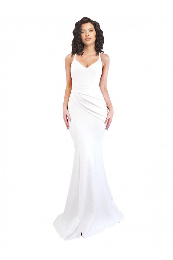 Low Back Stretch Crepe Spaghetti Straps Long Sleeveless Black Tie Evening Gown / Prom Dress / Bridesmaid Dress Southampton