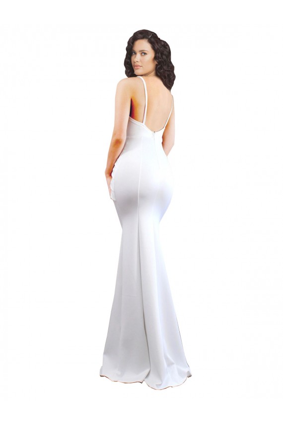 Low Back Stretch Crepe Spaghetti Straps Long Sleeveless Black Tie Evening Gown / Prom Dress / Bridesmaid Dress Southampton