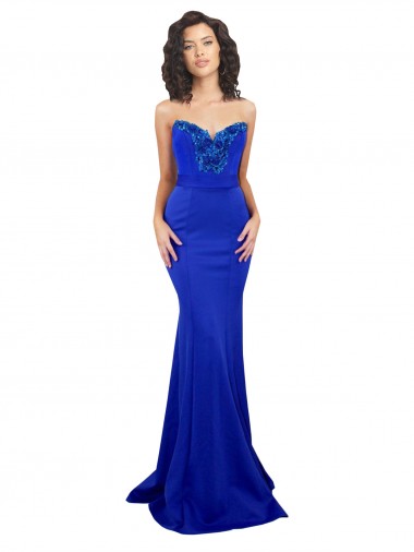Low Back Royal Blue Stretch Crepe Sweetheart Long Sleeveless Formal Evening Gown / Prom Dress / Bridesmaid Dress Southampton