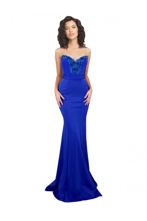 Low Back Royal Blue Stretch Crepe Sweetheart Long Sleeveless Formal Evening Gown / Prom Dress / Bridesmaid Dress Southampton
