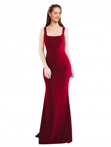 Burgundy Stretch Crepe Square Neck Long Sleeveless Formal Evening Gown / Prom Dress / Bridesmaid Dress Southampton
