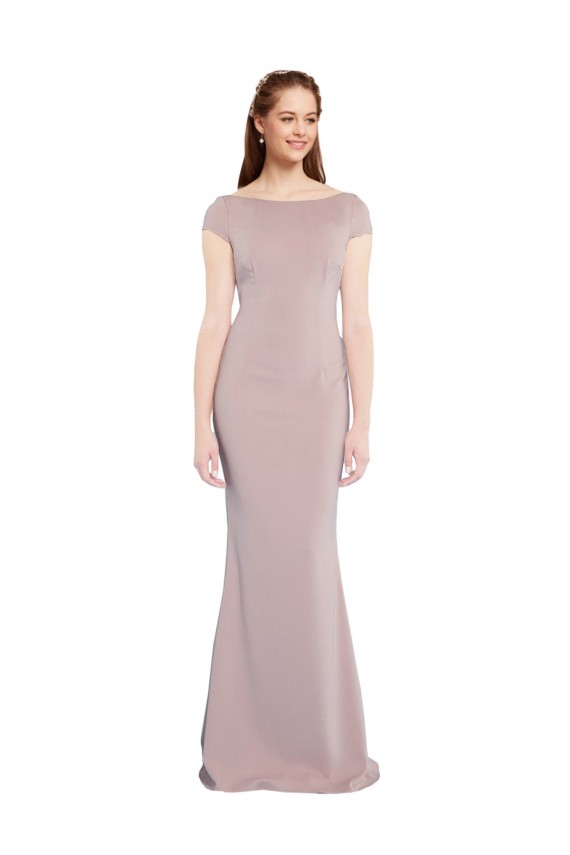 Tie Back Stretch Crepe Boat Neck Long Cap Sleeves Formal Evening Gown / Prom Dress / Bridesmaid Dress Southampton