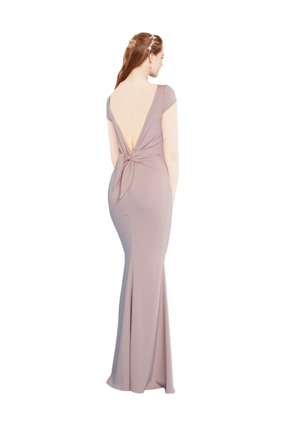 Tie Back Stretch Crepe Boat Neck Long Cap Sleeves Formal Evening Gown / Prom Dress / Bridesmaid Dress Southampton