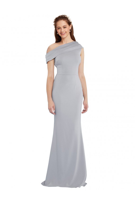 Grey Stretch Crepe One Shoulder Long Sleeveless Formal Dress / Bridesmaid Dress Southampton