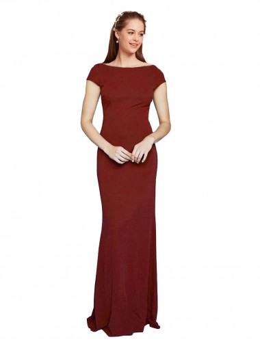 Keyhole Back Stretch Crepe Round Neck Long Cap Sleeves Formal Evening Gown / Prom Dress / Bridesmaid Dress Southampton