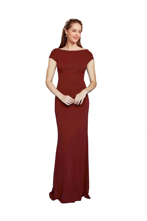 Keyhole Back Stretch Crepe Round Neck Long Cap Sleeves Formal Evening Gown / Prom Dress / Bridesmaid Dress Southampton
