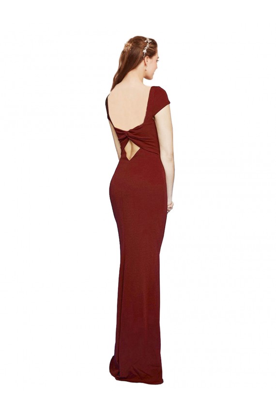 Keyhole Back Stretch Crepe Round Neck Long Cap Sleeves Formal Evening Gown / Prom Dress / Bridesmaid Dress Southampton