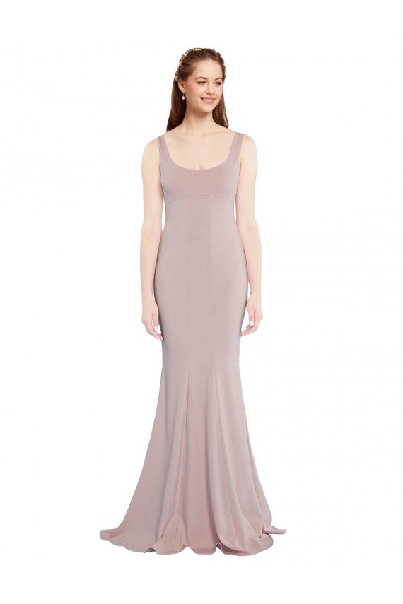 Stretch Crepe Scoop Neck Long Cap Sleeves Formal Evening Gown / Prom Dress / Bridesmaid Dress Southampton