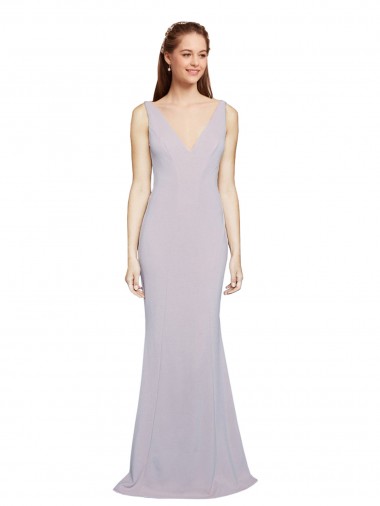 Keyhole Back Stretch Crepe V-Neck Long Sleeveless Formal Evening Gown / Prom Dress / Bridesmaid Dress Southampton