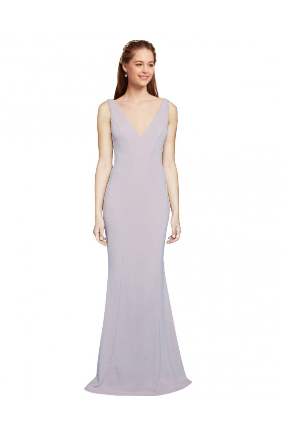 Keyhole Back Stretch Crepe V-Neck Long Sleeveless Formal Evening Gown / Prom Dress / Bridesmaid Dress Southampton