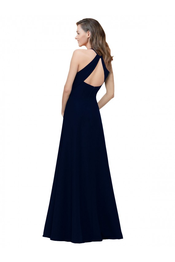 Keyhole Back Stretch Crepe Jewel Neck Long Sleeveless Prom Dress / Bridesmaid Dress Southampton
