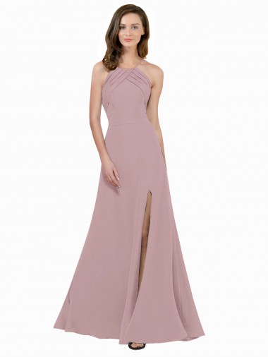 Keyhole Back Stretch Crepe Jewel Neck Long Sleeveless Prom Dress / Bridesmaid Dress Southampton