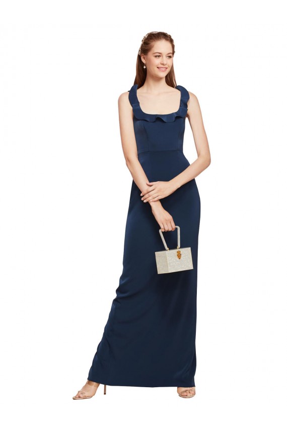 Low Back Dark Navy Stretch Crepe Scoop Neck Long Sleeveless Formal Evening Gown / Prom Dress / Bridesmaid Dress Southampton