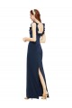 Low Back Dark Navy Stretch Crepe Scoop Neck Long Sleeveless Formal Evening Gown / Prom Dress / Bridesmaid Dress Southampton