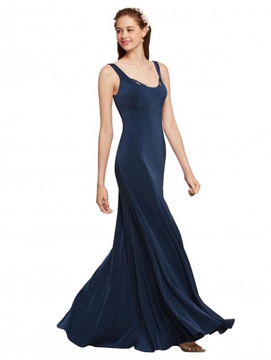 Low Back Stretch Crepe Round Neck Long Sleeveless Prom Dress / Bridesmaid Dress Southampton