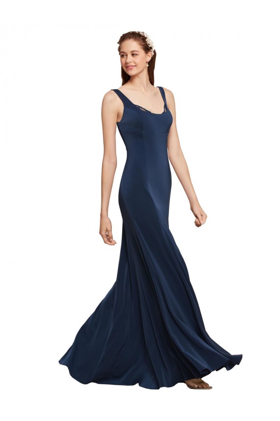 Low Back Stretch Crepe Round Neck Long Sleeveless Prom Dress / Bridesmaid Dress Southampton