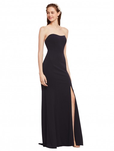 Low Back Dark Navy Stretch Crepe Strapless Long Sleeveless Formal Evening Gown / Prom Dress / Bridesmaid Dress Southampton
