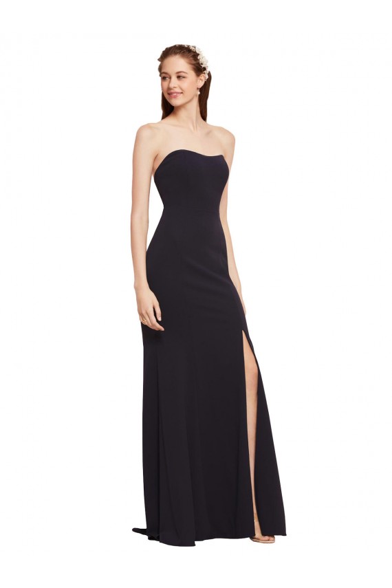 Low Back Dark Navy Stretch Crepe Strapless Long Sleeveless Formal Evening Gown / Prom Dress / Bridesmaid Dress Southampton