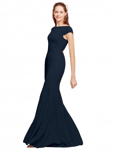 Open Back Stretch Crepe Boat Neck Long Sleeveless Formal Evening Gown / Prom Dress / Bridesmaid Dress Southampton