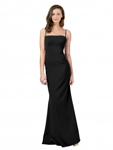Low Back Black Stretch Crepe Spaghetti Straps Long Sleeveless Formal Evening Gown / Prom Dress / Bridesmaid Dress Southampton