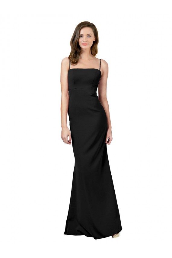 Low Back Black Stretch Crepe Spaghetti Straps Long Sleeveless Formal Evening Gown / Prom Dress / Bridesmaid Dress Southampton