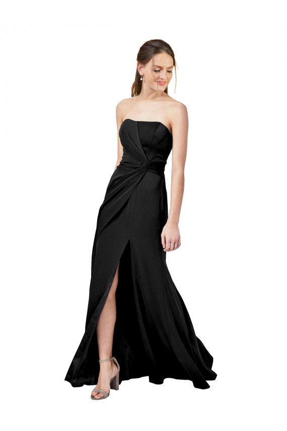 Low Back Black Stretch Crepe Strapless Long Sleeveless Formal Dress / Bridesmaid Dress Southampton