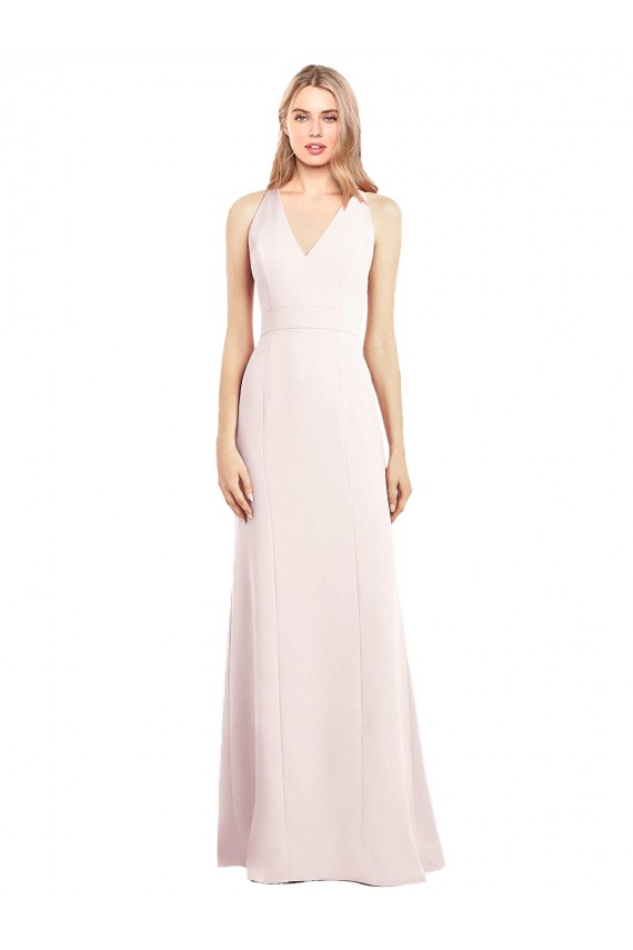 Keyhole Back Pink Stretch Crepe V-Neck Long Sleeveless Semi Formal Evening Dress / Prom Dress / Bridesmaid Dress Southampton