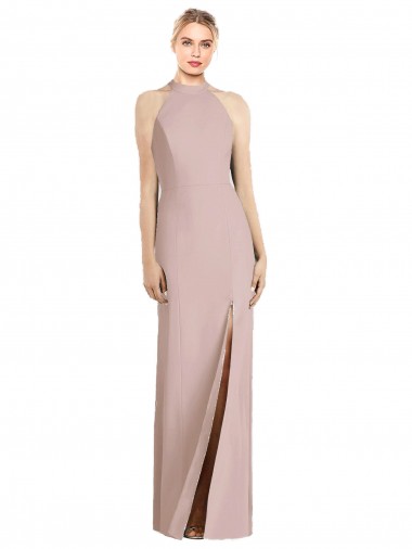 Open Back Dusty Pink Stretch Crepe Halter Neck Long Sleeveless Semi Formal Evening Dress / Bridesmaid Dress Southampton