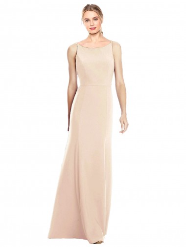 Open Back Nude Stretch Crepe Bateau Neck Long Sleeveless Semi Formal Evening Dress / Prom Dress / Bridesmaid Dress Southampton