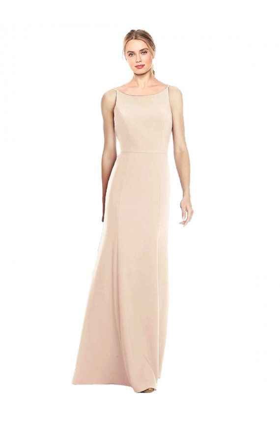 Open Back Nude Stretch Crepe Bateau Neck Long Sleeveless Semi Formal Evening Dress / Prom Dress / Bridesmaid Dress Southampton