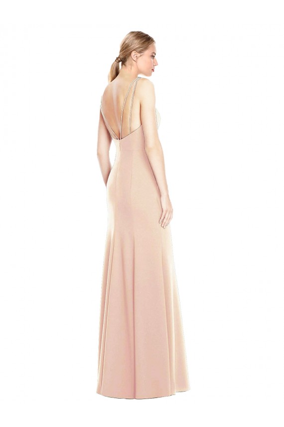 Open Back Nude Stretch Crepe Bateau Neck Long Sleeveless Semi Formal Evening Dress / Prom Dress / Bridesmaid Dress Southampton