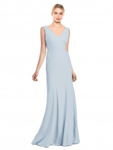 Low Back Stretch Crepe V-Neck Long Sleeveless Bridesmaid Dress / Formal Dress Southampton