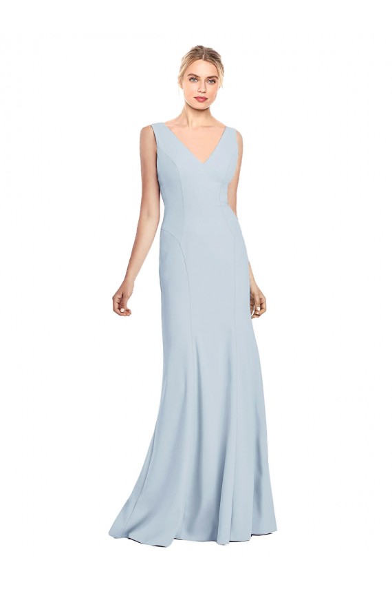 Low Back Stretch Crepe V-Neck Long Sleeveless Bridesmaid Dress / Formal Dress Southampton