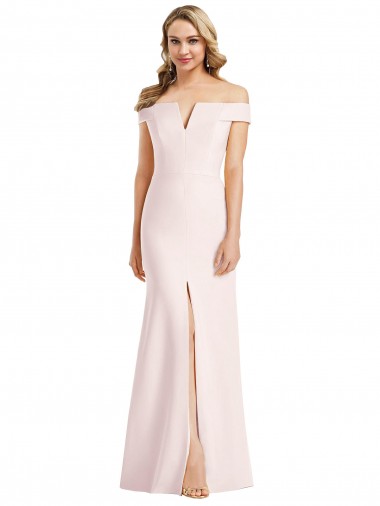 Pink Stretch Crepe Off the Shoulder Long Sleeveless Bridesmaid Dress / Evening Dress Southampton
