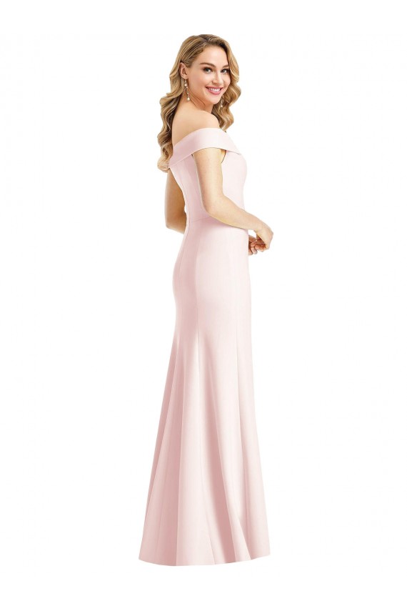 Pink Stretch Crepe Off the Shoulder Long Sleeveless Bridesmaid Dress / Evening Dress Southampton